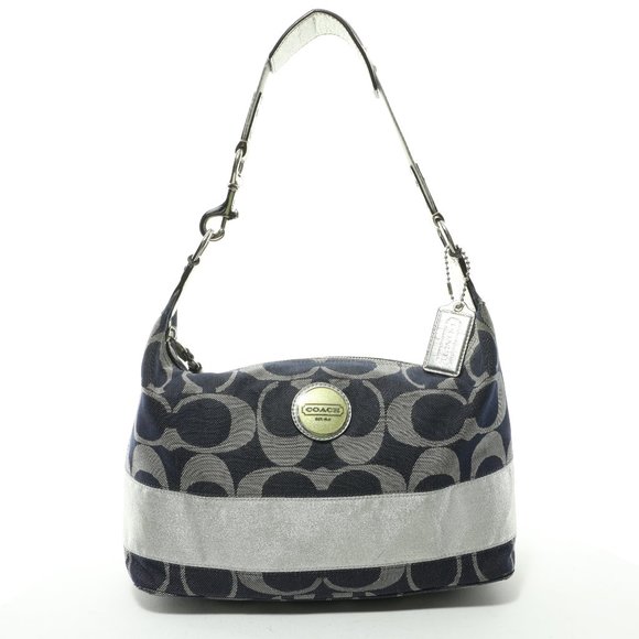 Coach Monogram Denim and Gray Canvas Shoulder Bag Purse - Picture 6 of 15